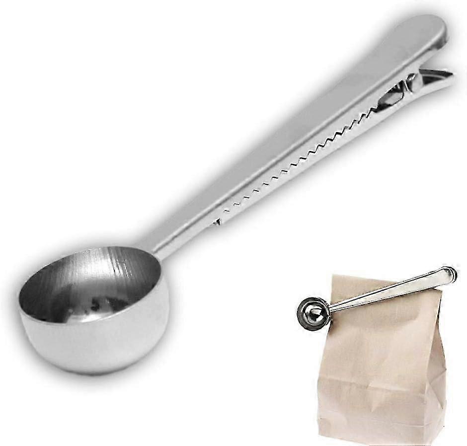 Colher medidora de café de 7 polegadas com prendedor de saco, para café moído e em grãos, aço inoxidável [MI]