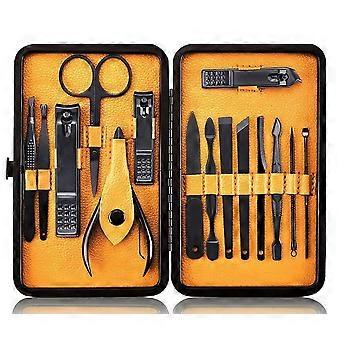 Professional 15 Piece Manicure Pedicure Set with Stainless Steel Nail Clippers and Leather Case