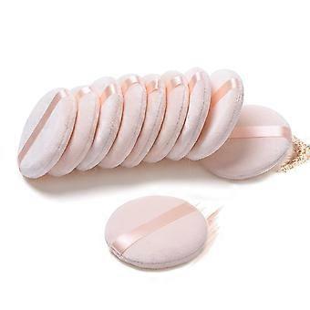 Conjunto de 10 esponjas de pó de algodão puro, ideais para maquiagem em pó, base e pó compacto. Tamanho padrão de 8 cm (3,15 polegadas), com alça. Perfeitas para aplicar pó solto, pó mineral e pó corporal.