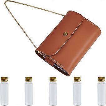 Portable Brown Leather Spice Bag for Travel Foldable Camping Spice Kit Seasoning Bottle Holder  5 Mini Condiment Jar Condiment Storage Container Set