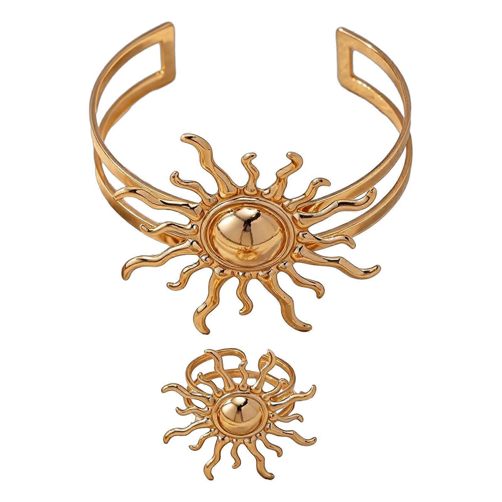 Adjustable Open Cuff Bracelet with Ring Set for Women