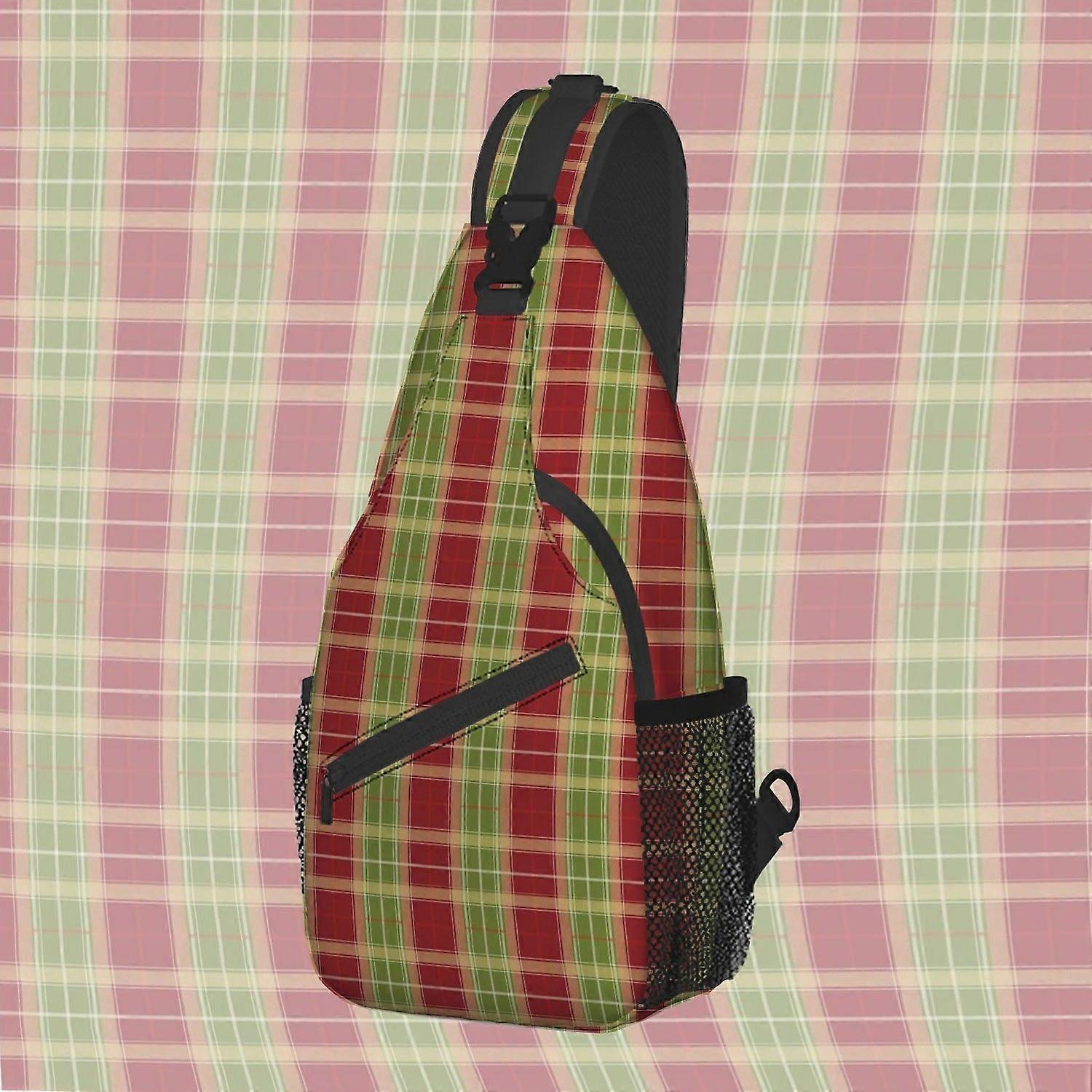 Sac bandoulière homme à carreaux rouges, verts et beiges (1 pièce), facile d'accès et idéal pour transporter un téléphone. Référence : Li-Hdwxa