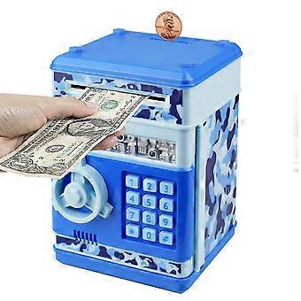 Electronic Piggy Bank for Kids with Password Lock Security, Auto Money Scroll, Camo Blue Safe Box
