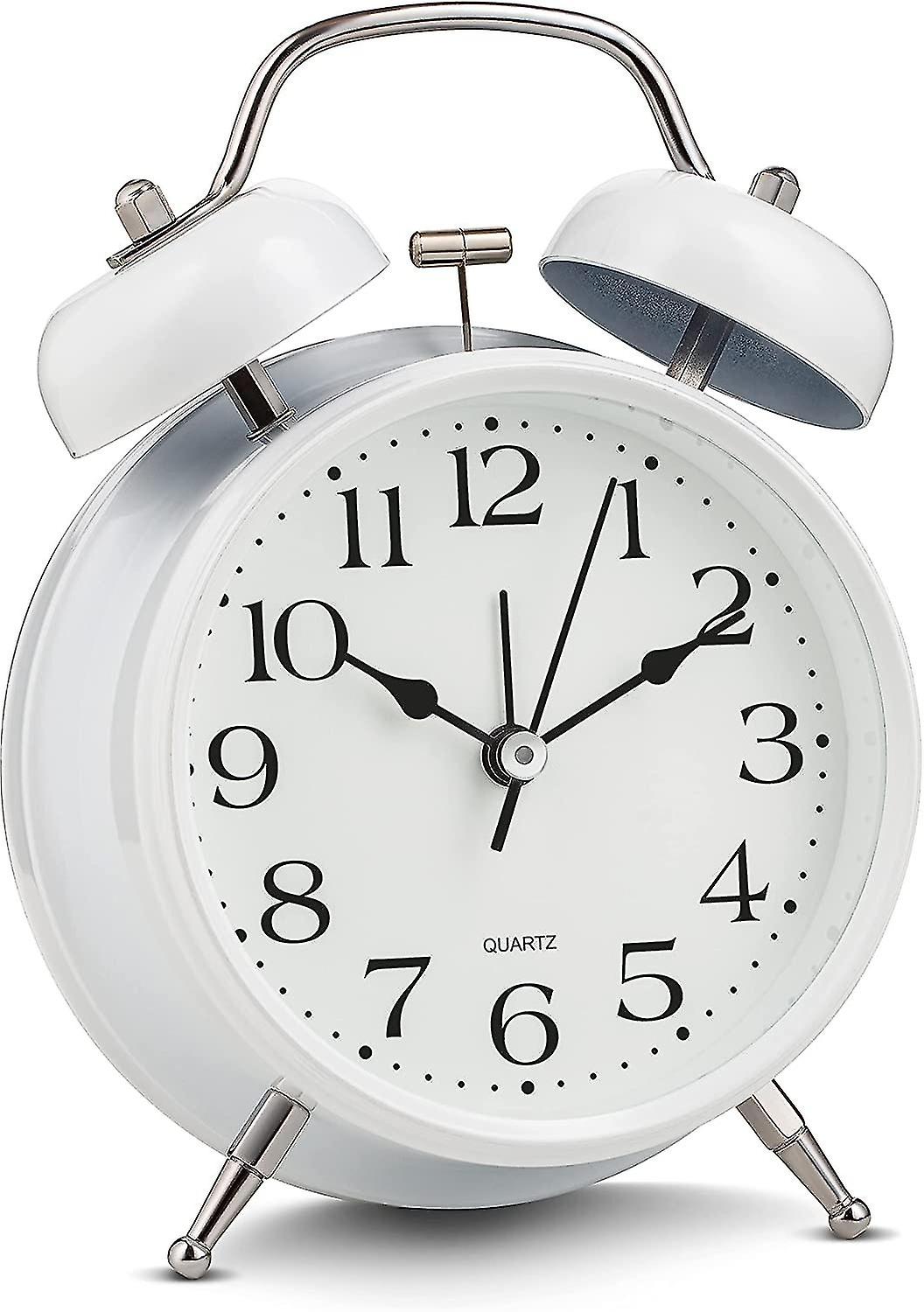 Analog Alarm Clock - Retro White Twin Bells Clock With Backlight