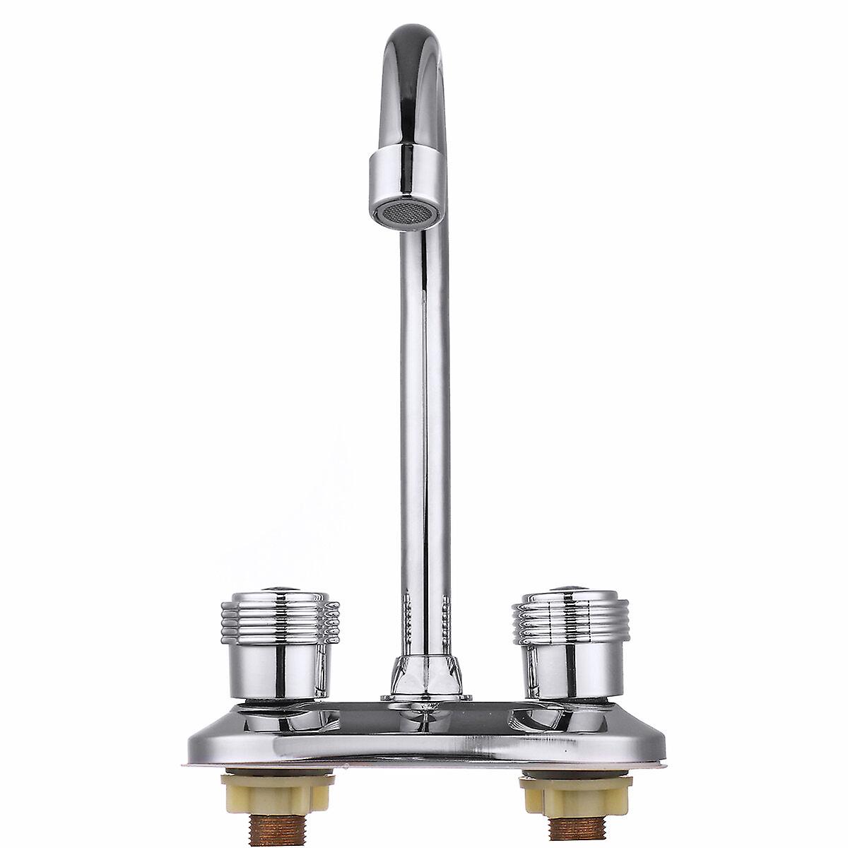 Dual Handle Kitchen Water Tap - 360 Degree Double Spout Sink Basin Mixer For Bathroom