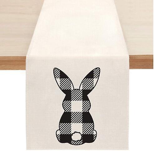 Cute Natural Jute Burlap Easter Bunny Flower Eggs Cow Printed Table Runner Table Flag Cloth Cover Tablecloth Party Home Decor