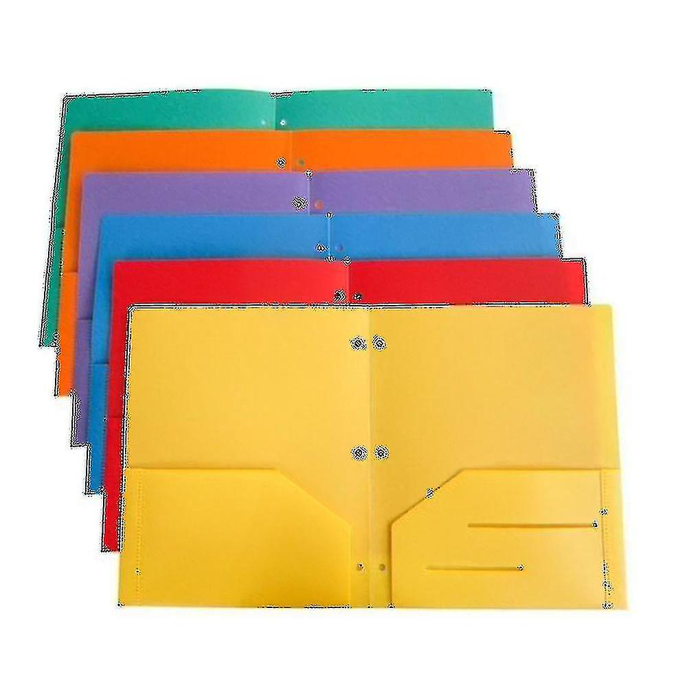 6 Pack Heavy Duty Plastic Two Pocket Folders, Folders With Pockets ,2 Pocket Folder And 3 Hole,file