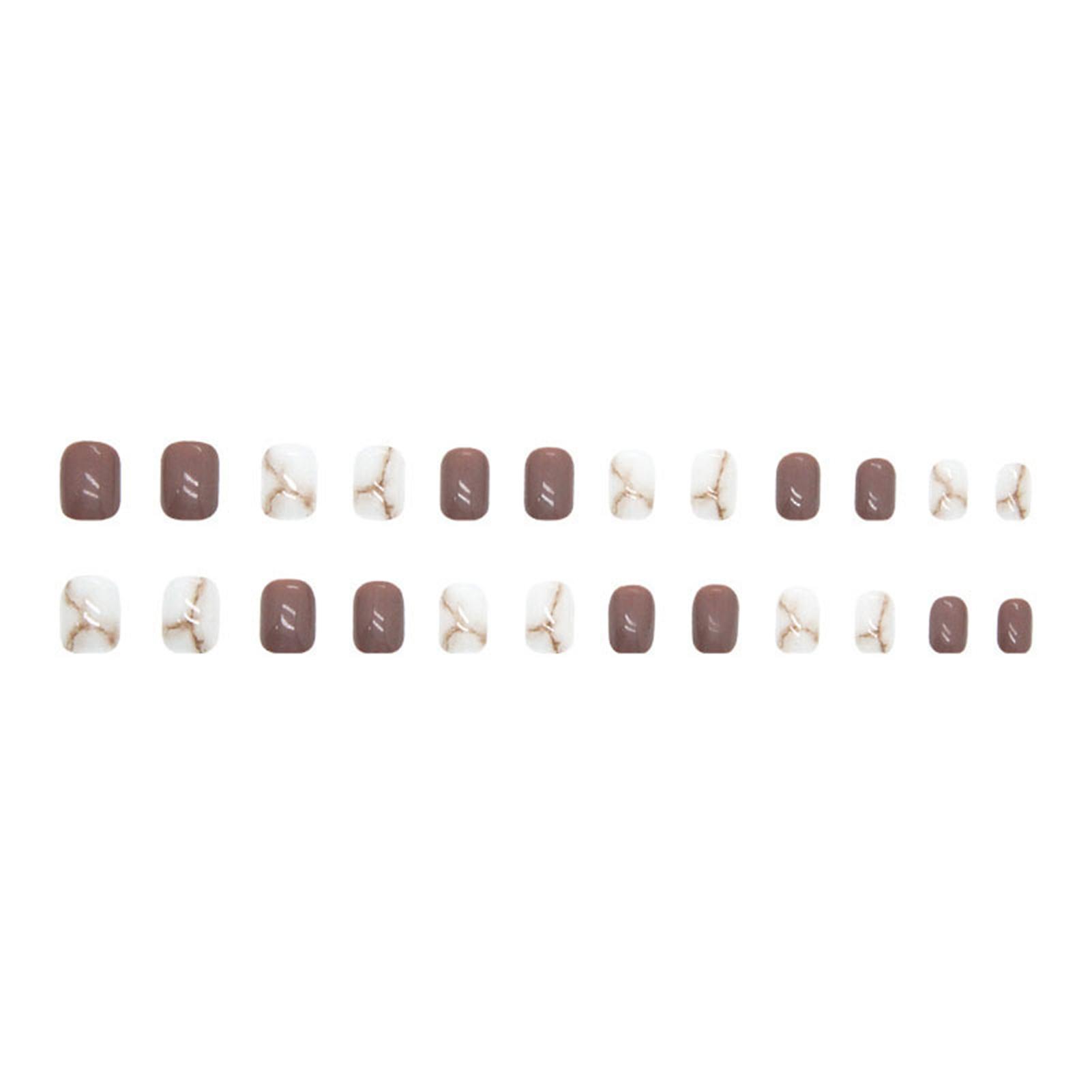 French Marble Artificial Nails Easy Removable Glossy Surface Fake Nails