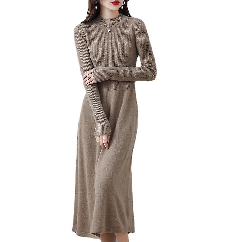 Women Girls Dress Comfortable Solid Color Thread Knitted Half Turtleneck Intellectual Gentle Knitted