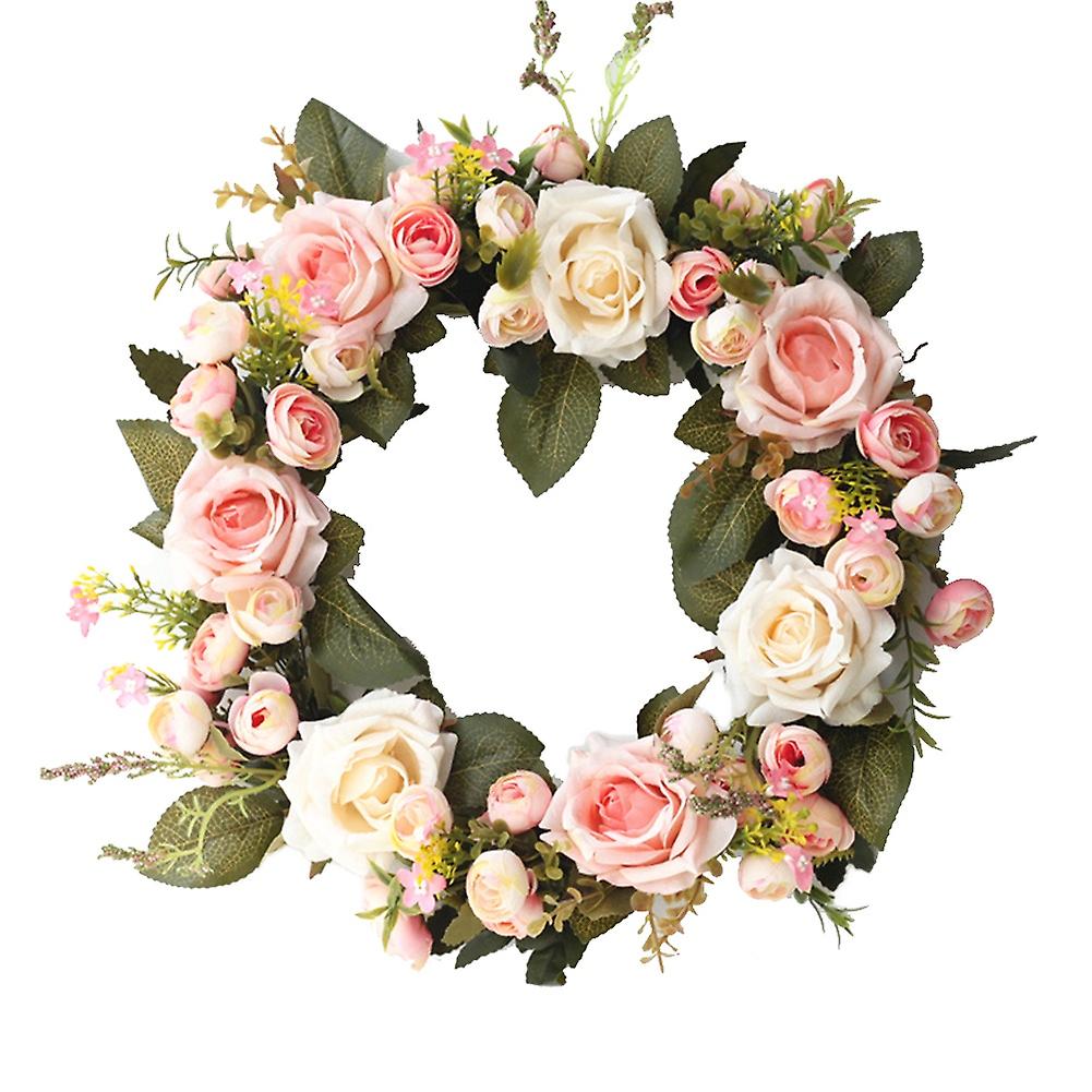 OuZhan Artificial Rose Flower Wreath Window Door Decoration Ornament Showcase Garland
