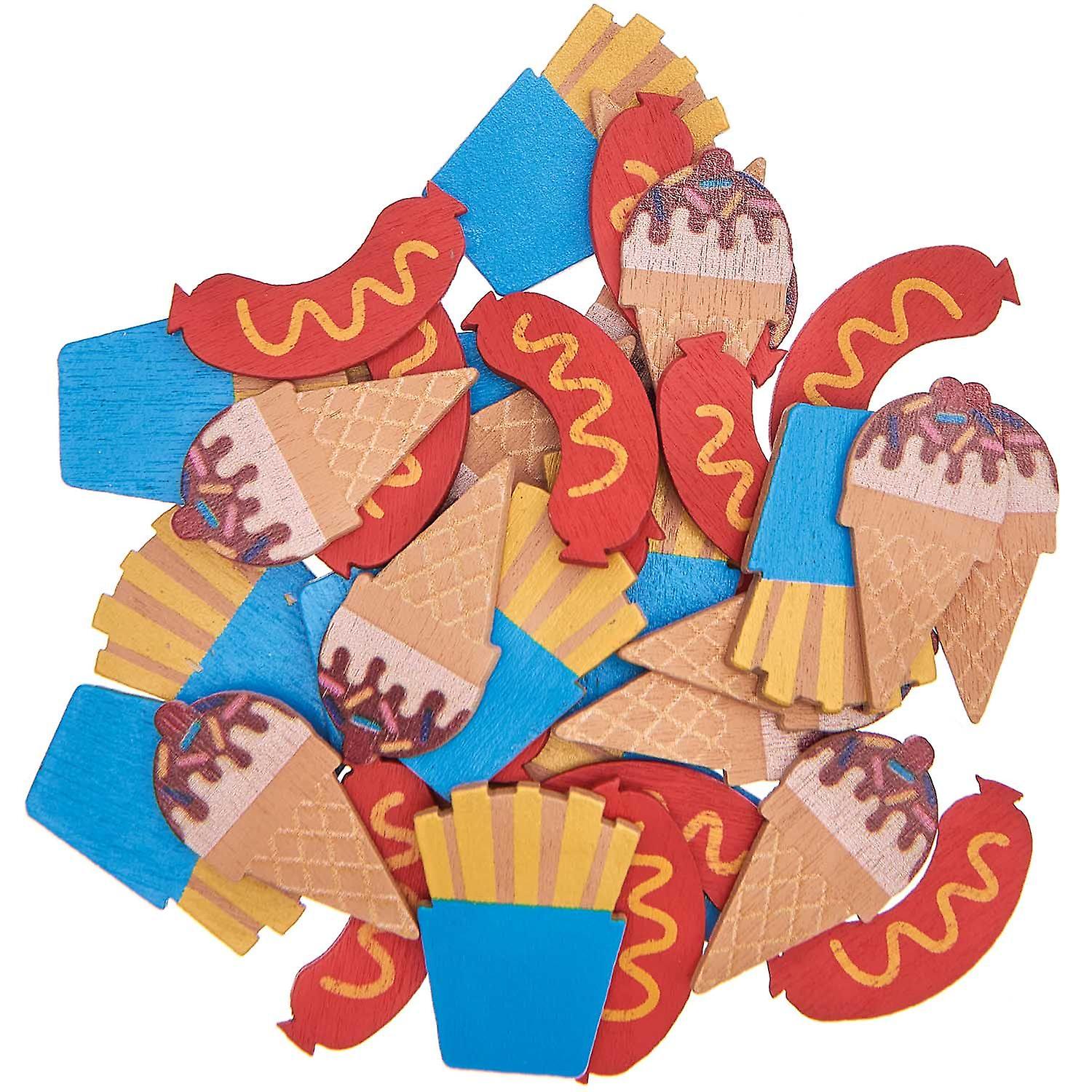 36 confettis - hot dog, fries, ice cream - wooden