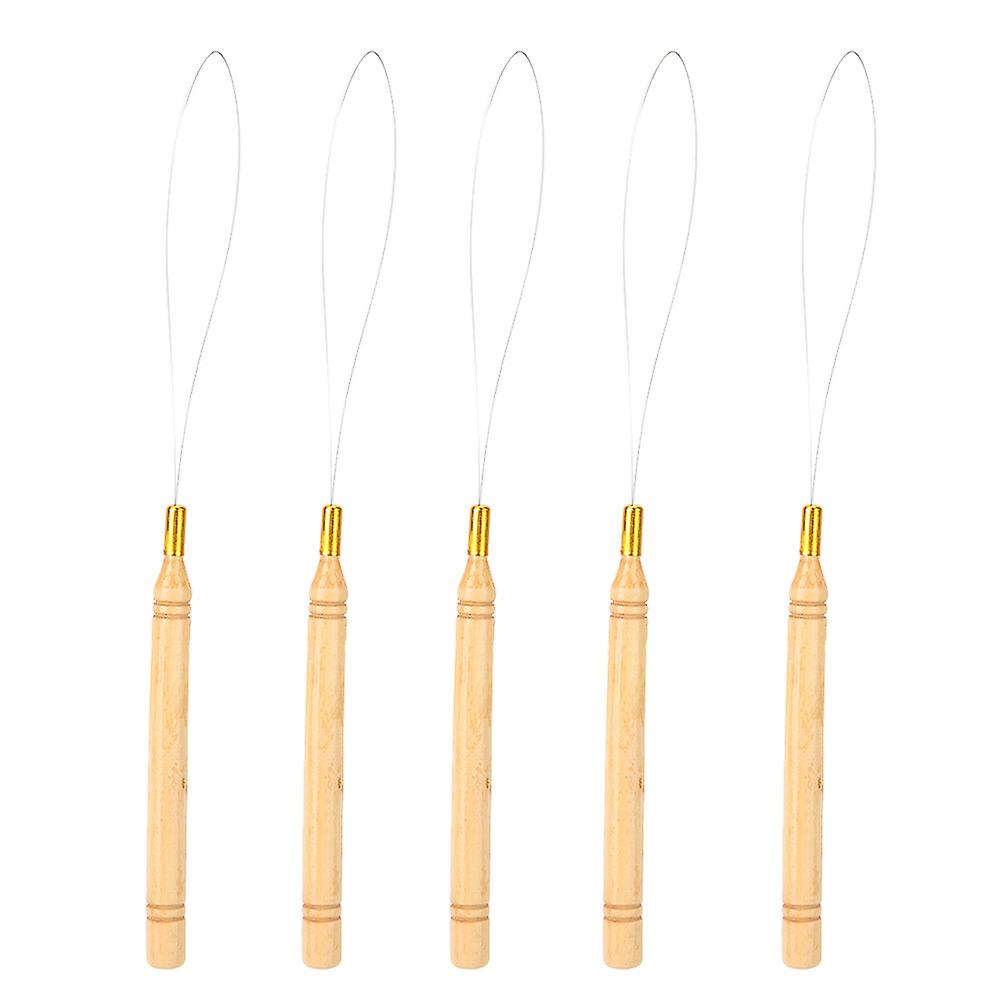 5pcs Hair Extensions Loop Needle Wooden Threader Wire Pulling Hook Tool for Hair  Extension