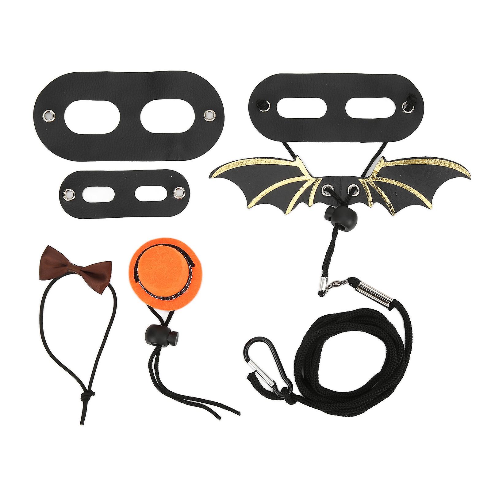 Lizard Leash Harness Set Adjustable Attached Hat and Bowtie Lizard Rope with Wing for Small Pets ReptileOrange