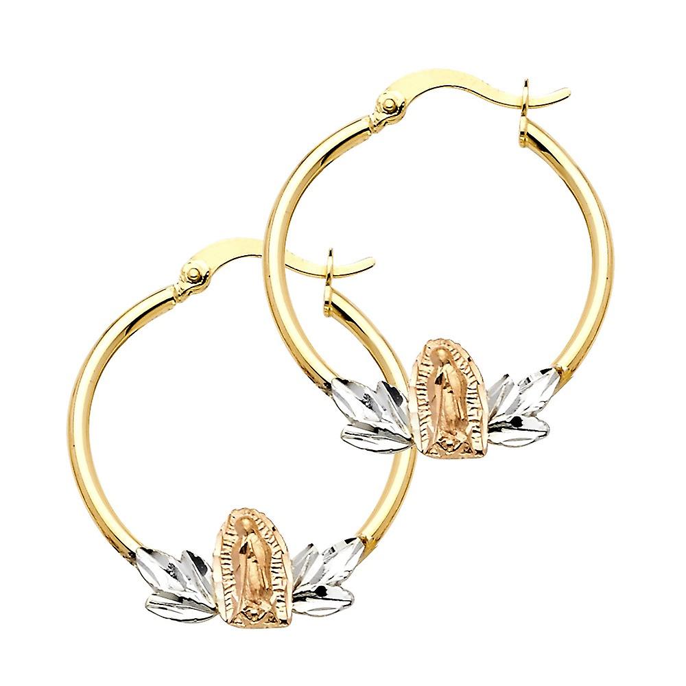 14k Yellow Gold White Gold and Rose Gold Guadalupe Hoop Earrings 23x23mm-Hoop Earring for Women