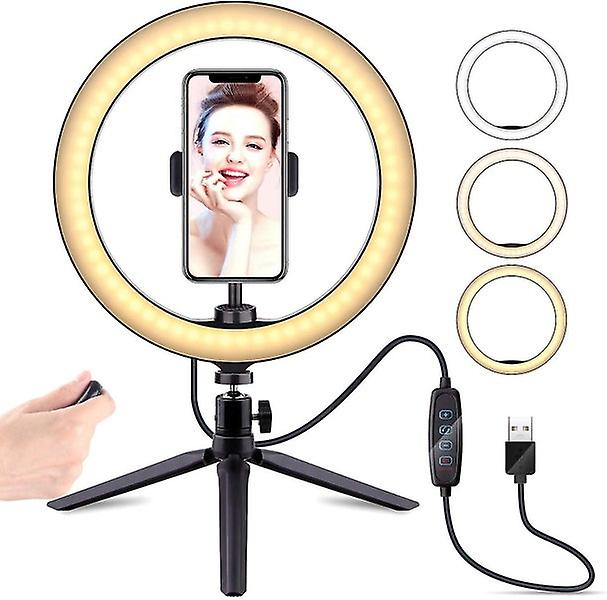 10 Selfie Ring Light with Tripod Stand and Dimmable Desktop LED Lamp