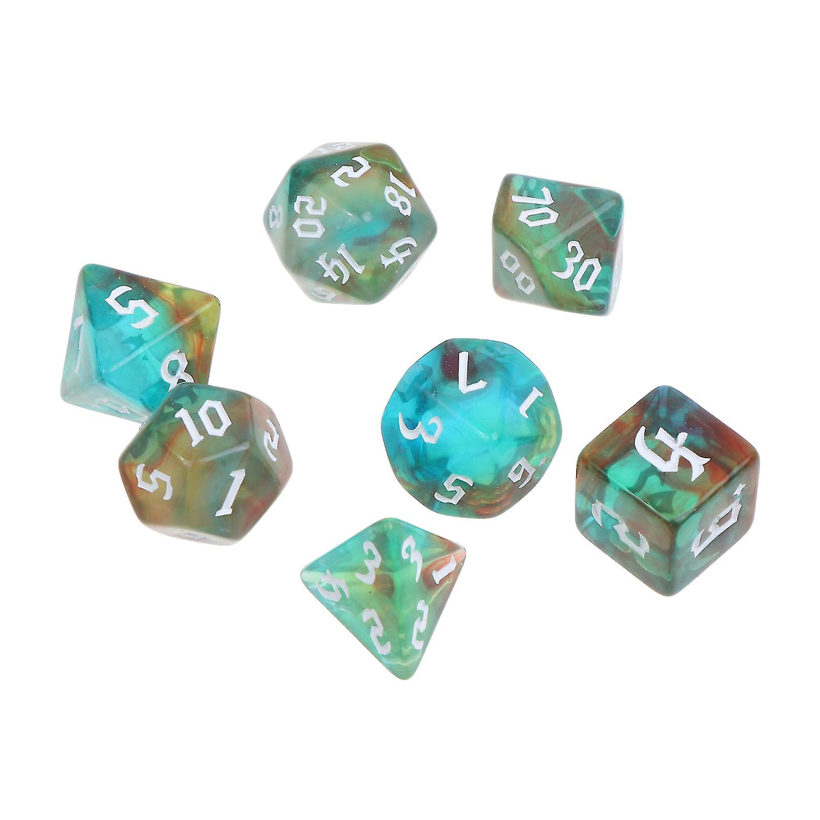 7 Pieces Polyhedral Tabletop Game Dice Acrylic Multi-colored Pattern Lucky Dice