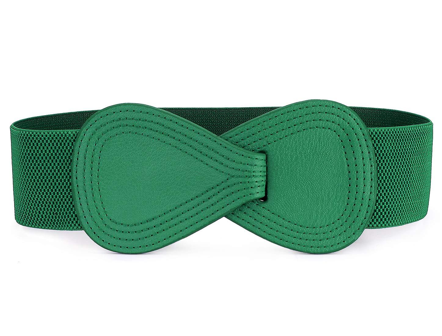 Interlock spänne 8-formad konstläder elastiskt bälte cinch linning för damgrön