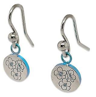 Ti2 Titanium Cherry Blossom Drop Earrings - Blue