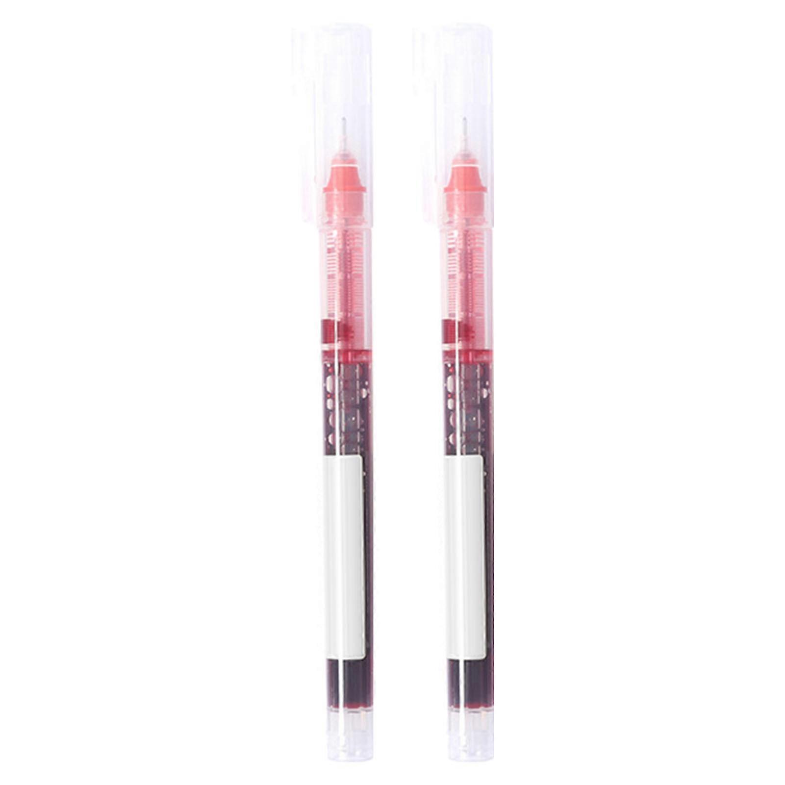 Lot de 2 stylos à bille à pointe fine de 0,5 mm, à séchage rapide, à encre liquide, pour étudiants, rouge
