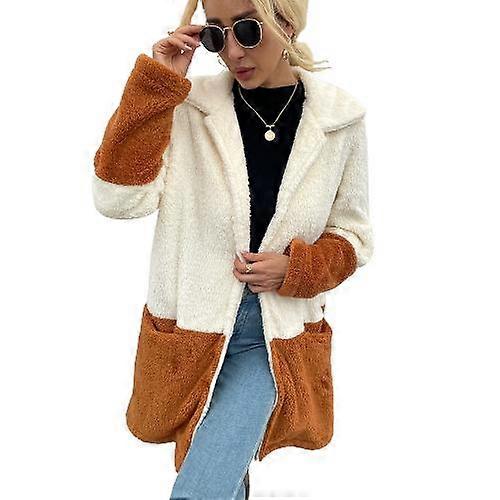 Cor das mulheres combinando lapela de veludo de dupla face grande bolso suéter de jaqueta