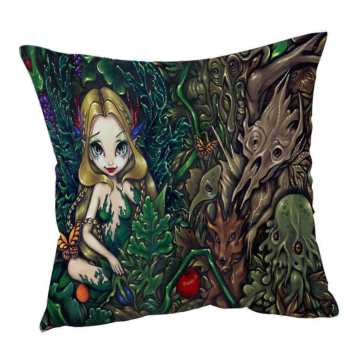 Fantasy Fairy of Summer and Hobgoblins of Autumn Cushion Cover