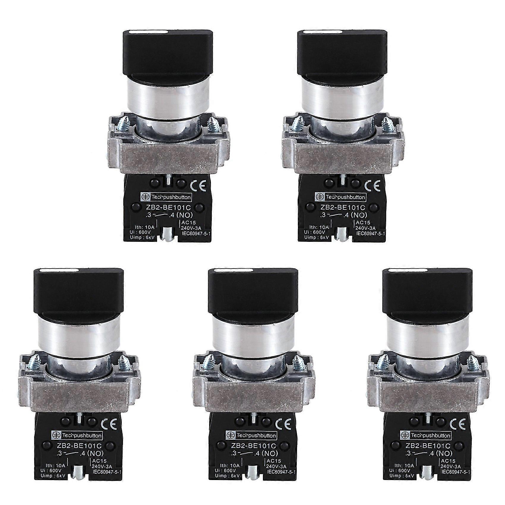 5pcs 22mm Latching 2 No 3-position Rotary Selector Select Switch Zb2-be101c Black