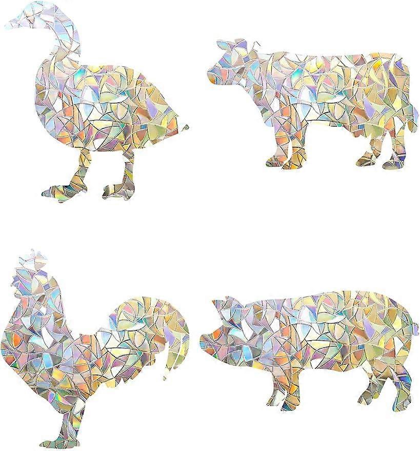 16PCS Animal Window Decals Static Cow Rainbow Glass Clings Chicken Pig Duck Anti-Collision Window Stickers