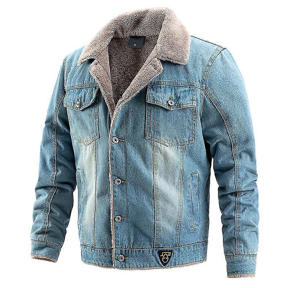 Herre Fleece Foret frakke tyk denim jakke
