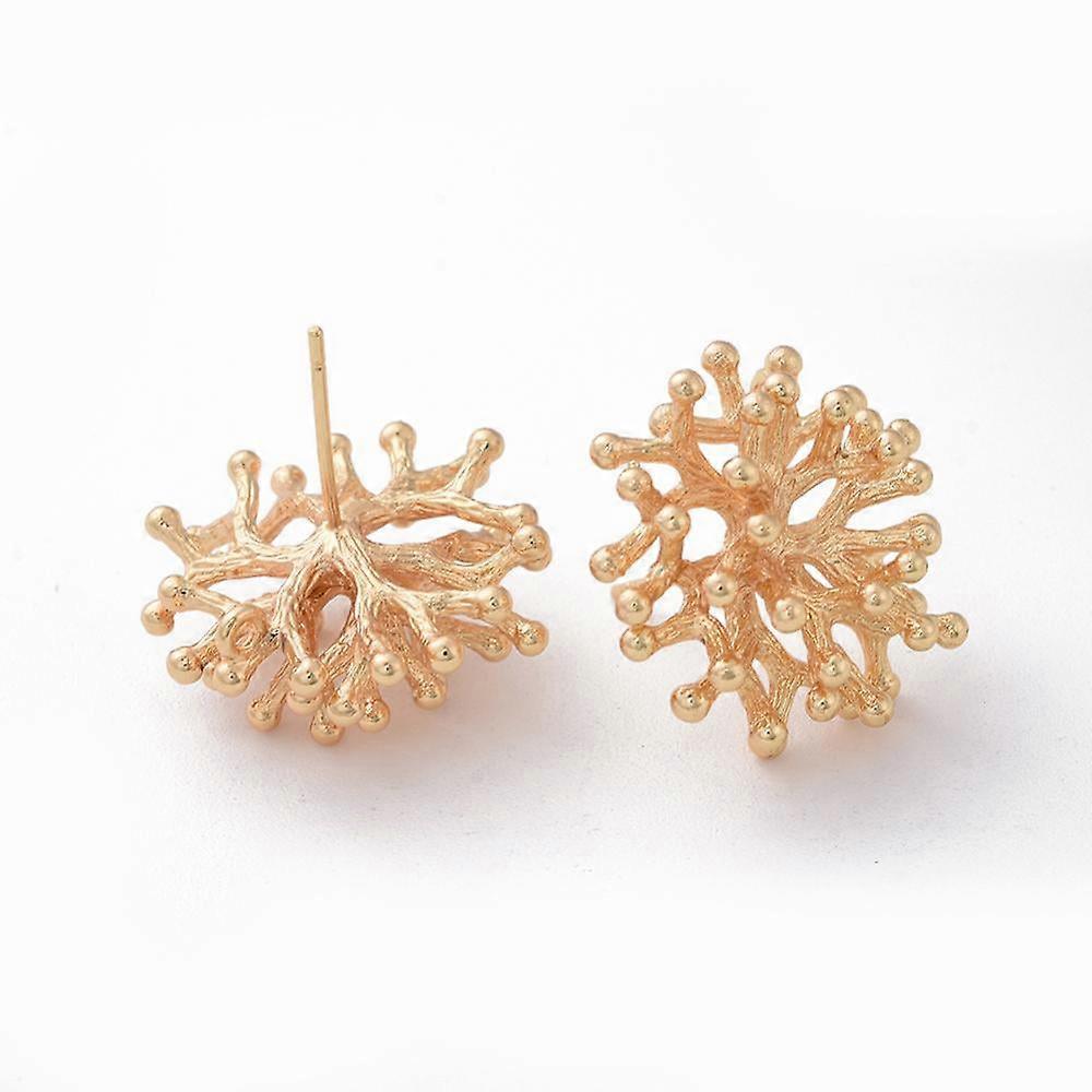 Brass Stud Earring Findings for DIY Earring Making with Loop Nickel Free Real 18K Gold Plated Coral 20-21x20-21mm Hole: 1.2mm Pin: 0.8mm
