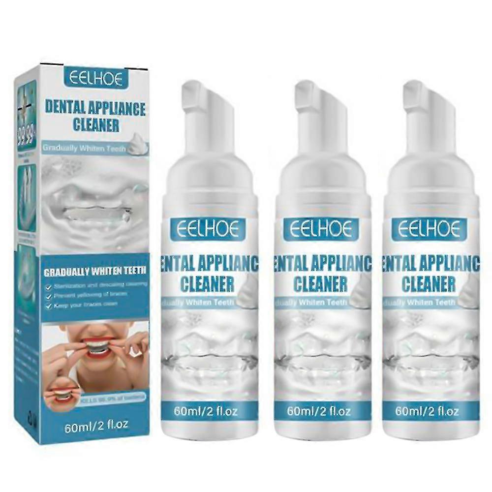 3pcs Retainer & Mouth Guard Cleaner Foam - 60ml: Deep Clean, Whiten, Eliminate Odor & Yellowing For Braces & Aligners