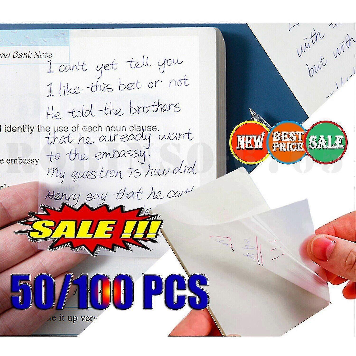 50 ~ 100x Transparenter Sticky Notes Pad Wasserdicht Selbstklebend Clear Memo Note