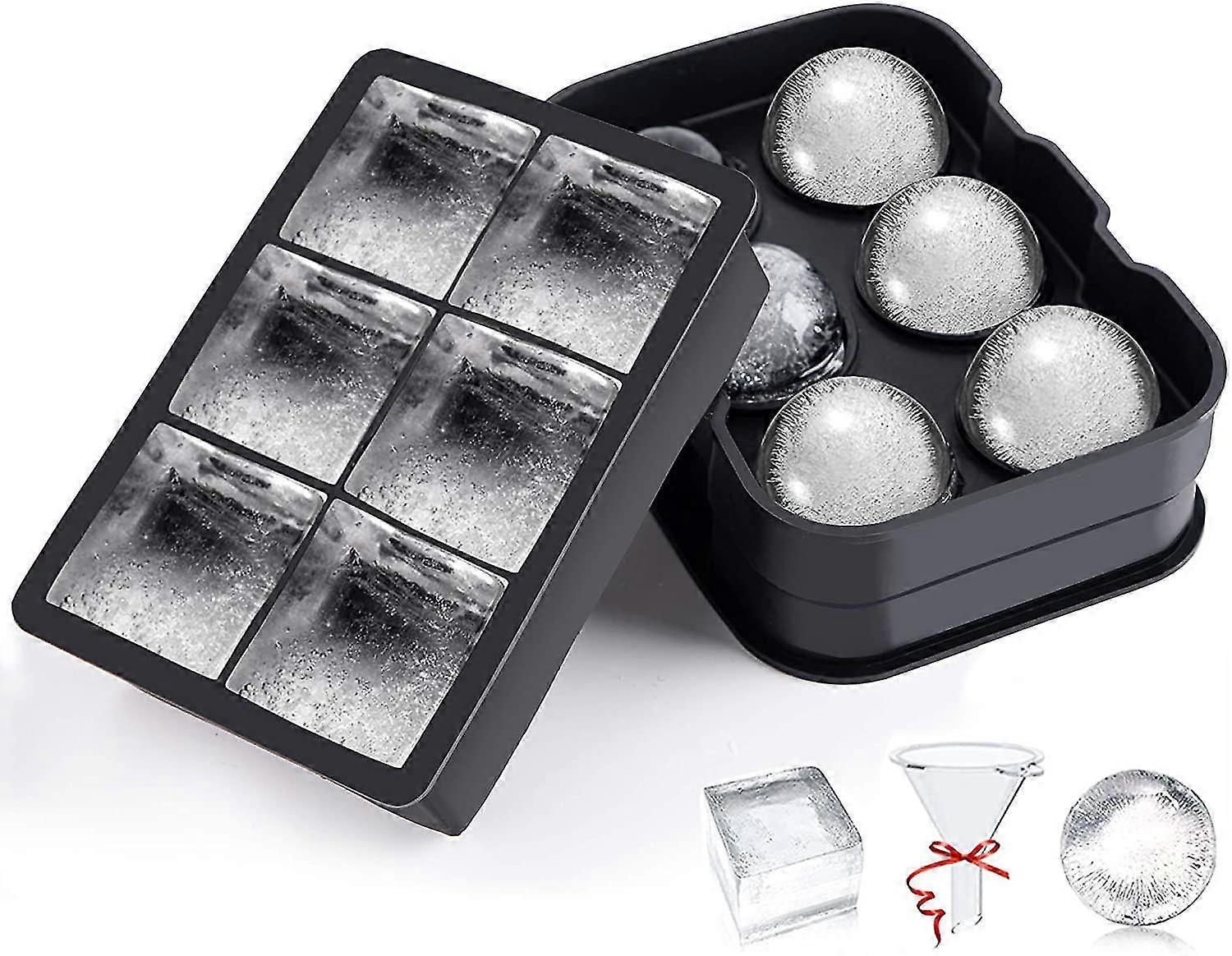 ice cube mold, silicone ball ice cube tray with lid and large square ice cube mold, reusable