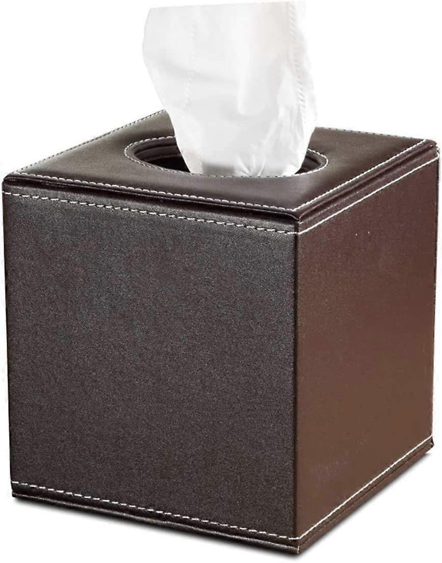 2024  PU Leather Tissue Box, Square Tissue Dispenser, Brown