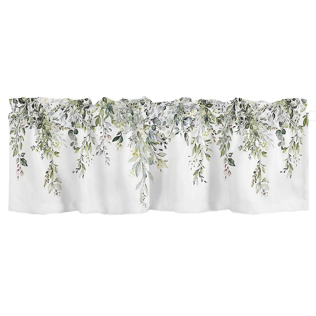 Sage Green Curtain Valance for Windows Watercolor Eucalyptus Leaf Rod Pocket Valance Window Treatme