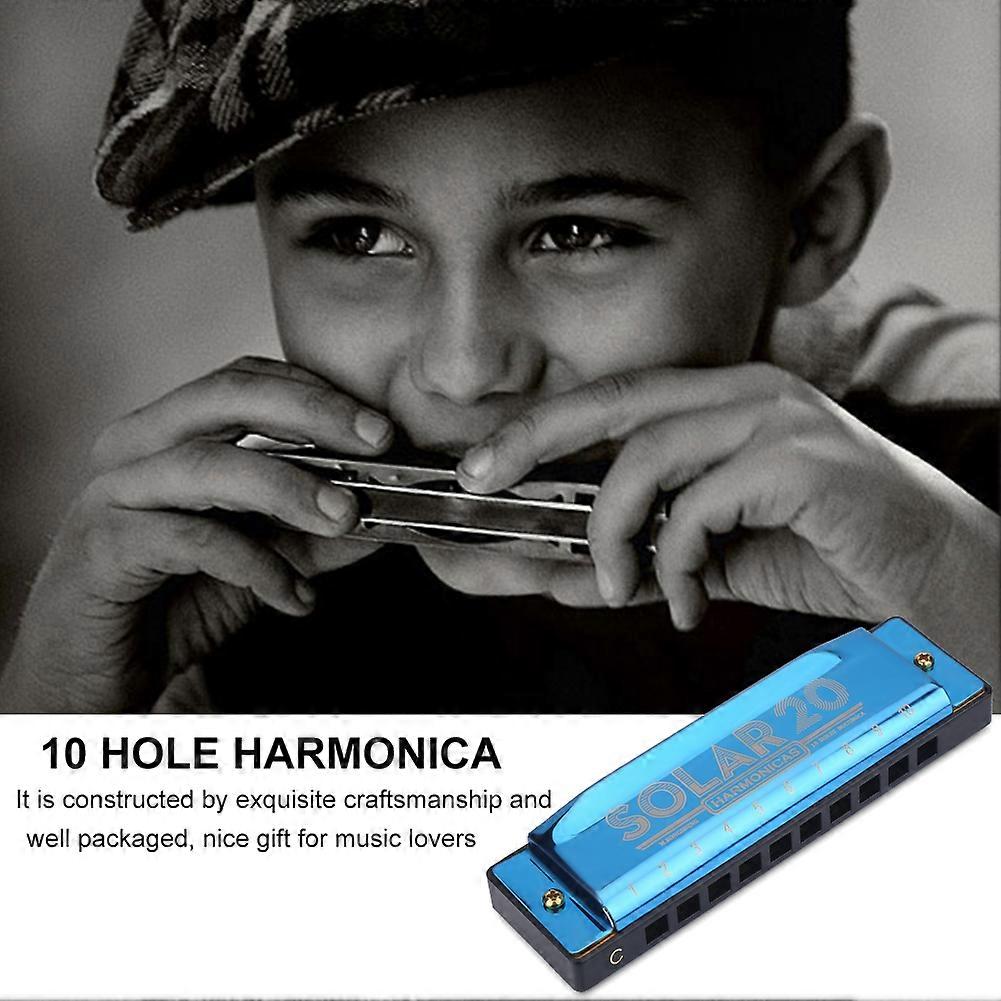 Harmonica 10 Hole 20 Tone Key of C Blues Mouth Organ Musical Instrument for Beginner (Blue)