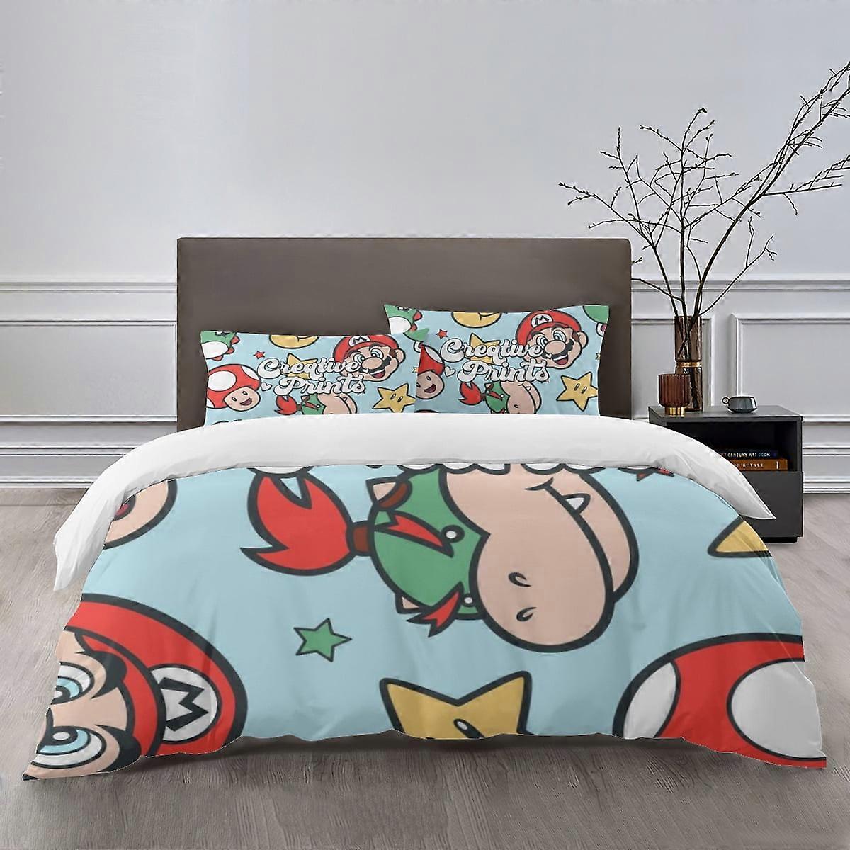 ملاءات السرير g1060 أطقم مفروشات ماريو سرير غطاء لحاف كرتوني خفيف الوزن 3 قطع مجموعات رهان للأطفال الأولاد والبنات (1 غطاء لحاف و 2 غطاء وسادة) tq1060 