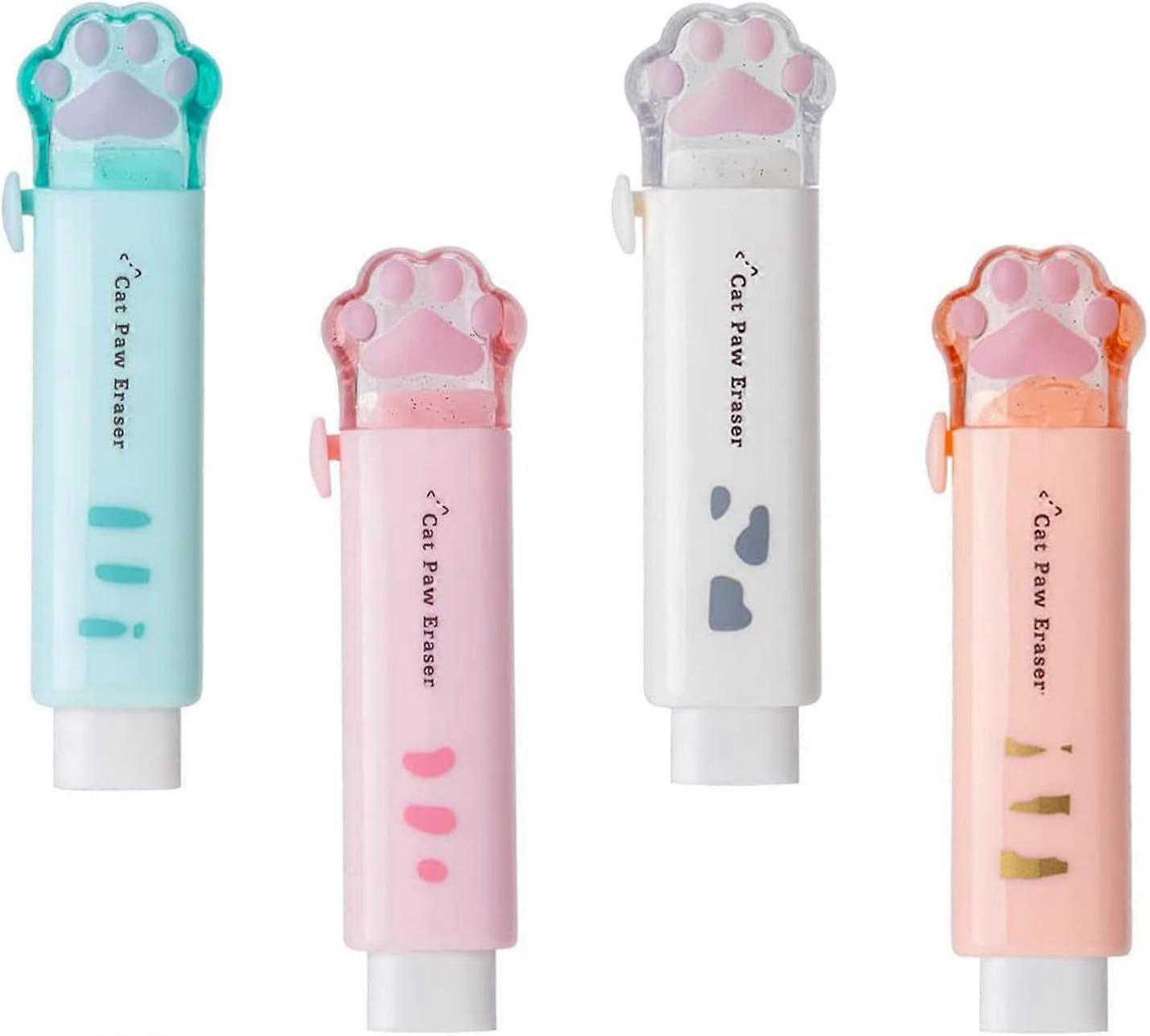 4 Pcs Cute Erasers, Retractable Eraser Kawaii Cat Paw Erasers for Kids,Rubber Push-Pull Eraser for Students Writing,Drawing Aesthetic Erasers for Scho
