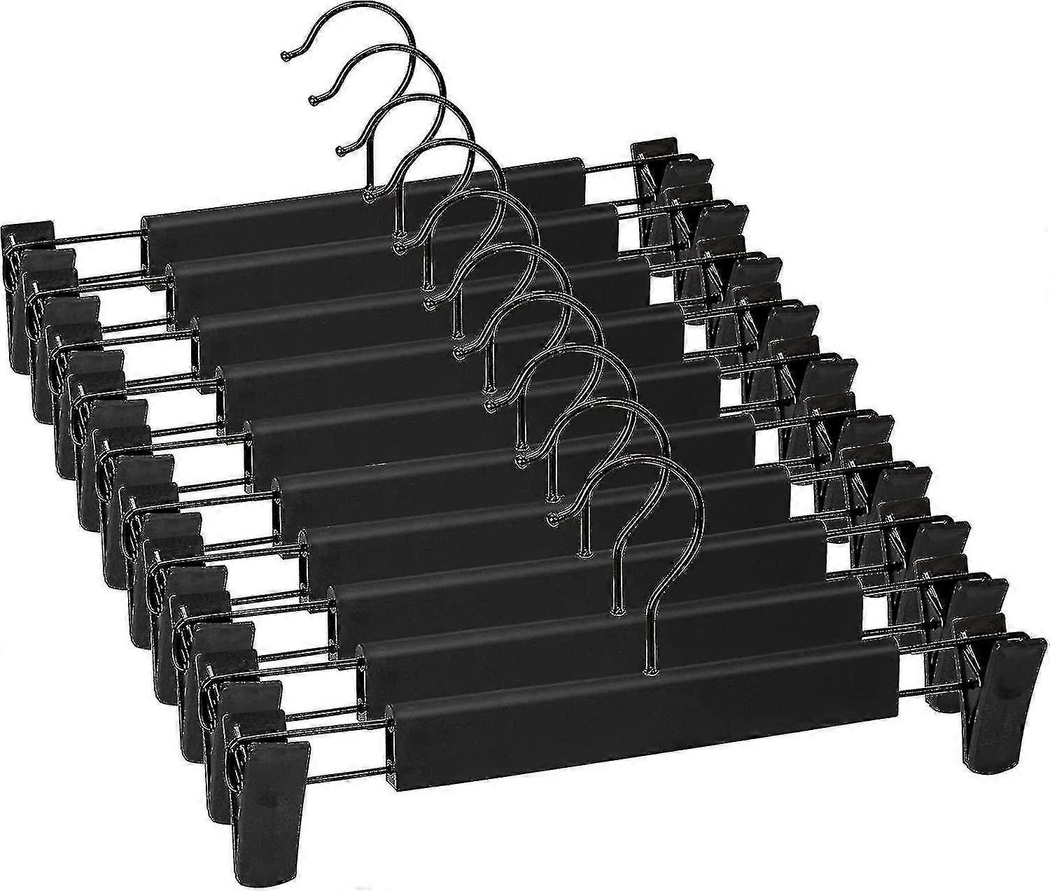 Set Of 10 Trousers Hangers, Skirt Holder Hangers, With 2 Non-slip And Adjustable Clips - Black