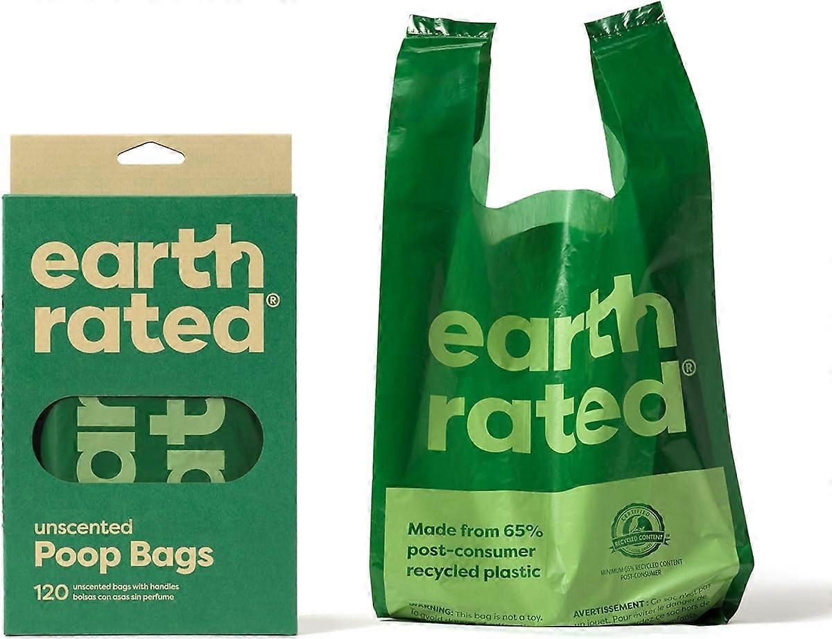 Earth Rated Dog Poop Bags with Handles, Easy Tie and Guaranteed Leakproof, Unscented, 120 Handle Bags