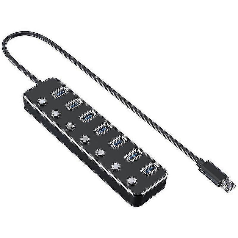 Usb Hub Splitter, Usb 3.0 Aluminum Data Hub With Individual On/off Switches And Led Lights For Laptop, Pc Comput