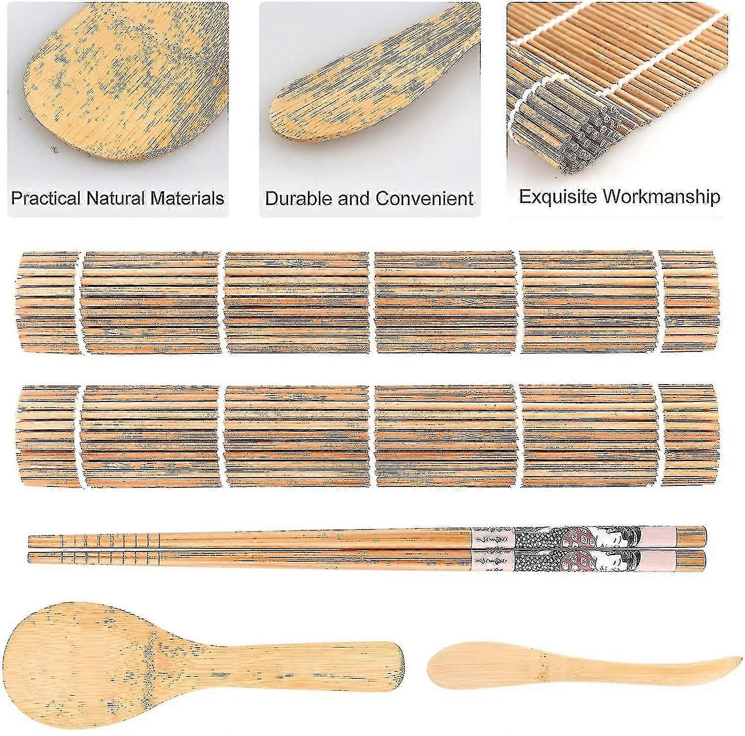 Bamboo Sushi Rolling Mat,9 Pcs Beginner Sushi Making Kit - 2 Rolling Mats