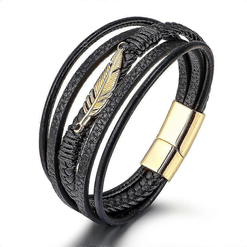Men's Multilayer Leather Bracelet Magnetic Buckle Multilayer Wrap