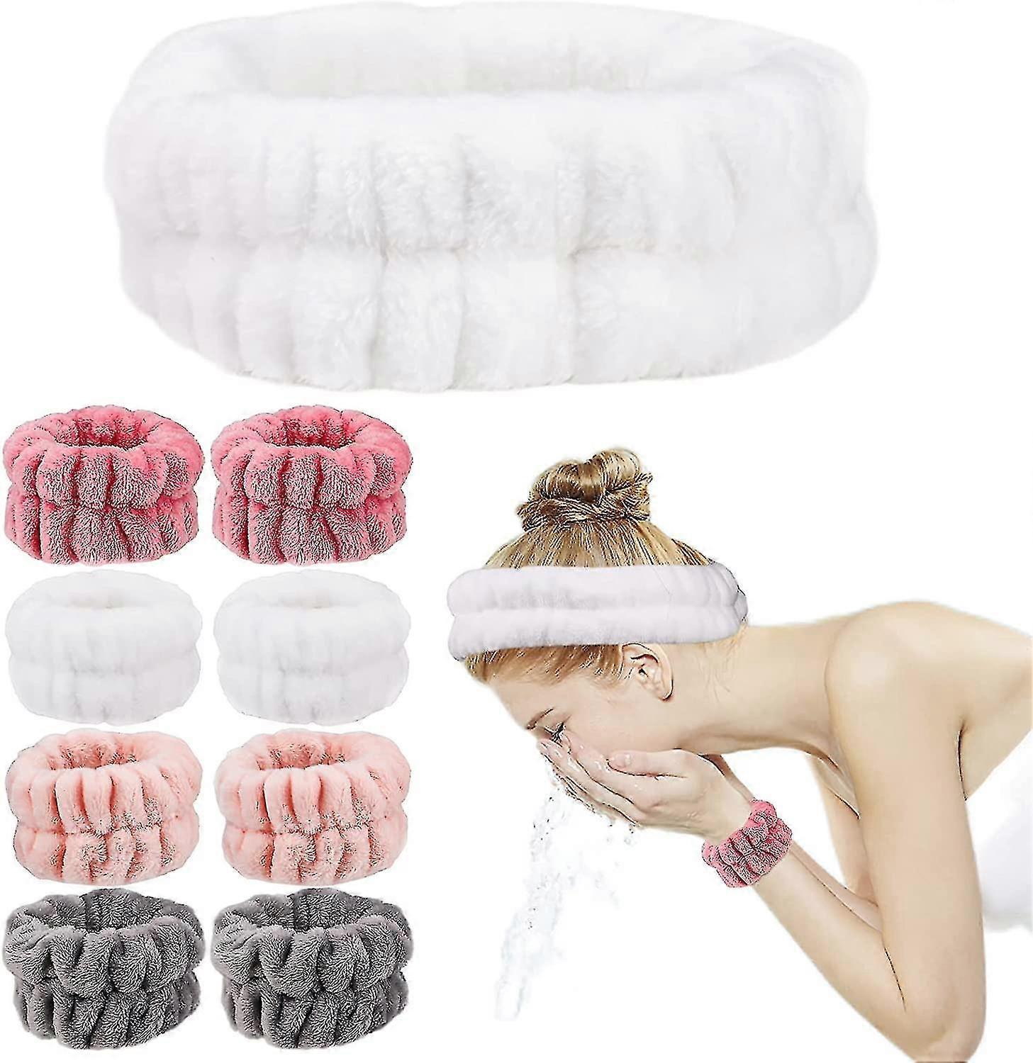 Wrist Spa Washing Band, 4 Pairs Spa Absorbent Wristbands With 1pcs Soft Headband Absorbent Elastic Wristbands Wrist Towels For Washing Face For Women