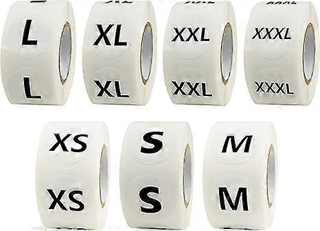 3500 round clothing size sticker labels in 7 full sizes (XS, S, M