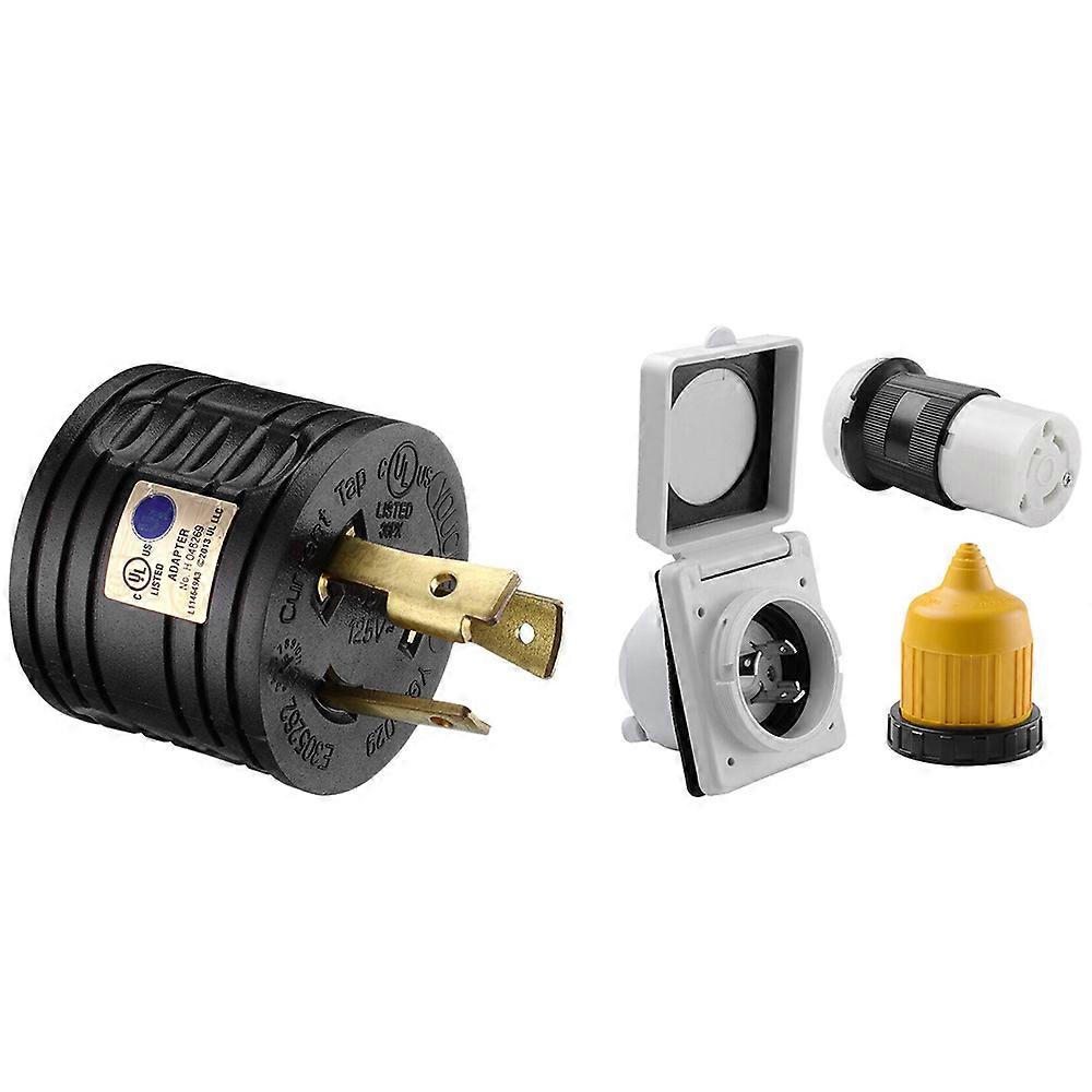 3Pcs 125V Rv Power Twist Lock Plug Inlet & 1x RV Generator Adapter 3-Prong 30A Male to 30A Female R