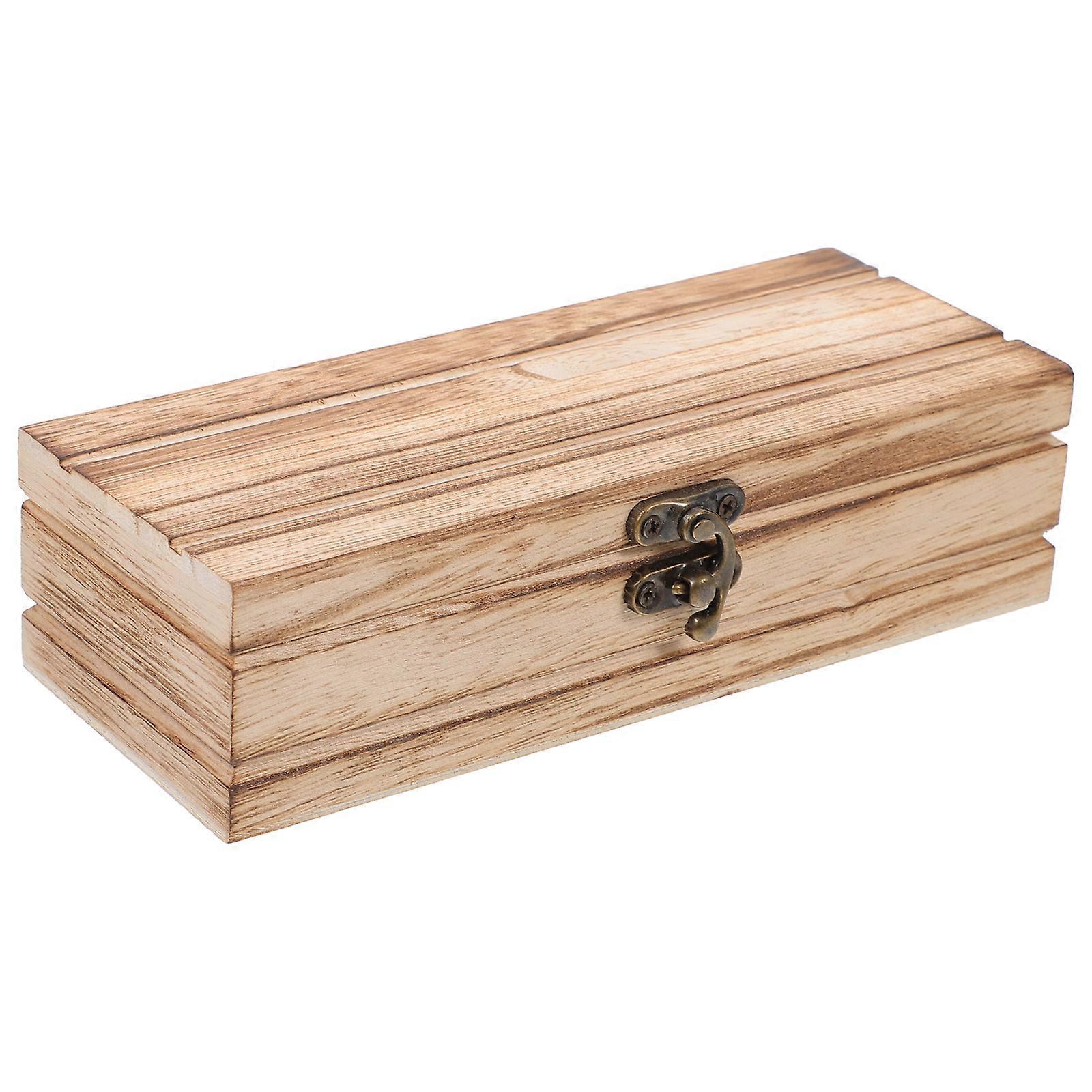 Rustic Wooden Storage Box Household Desktop Trinket Box Latch Storage Case