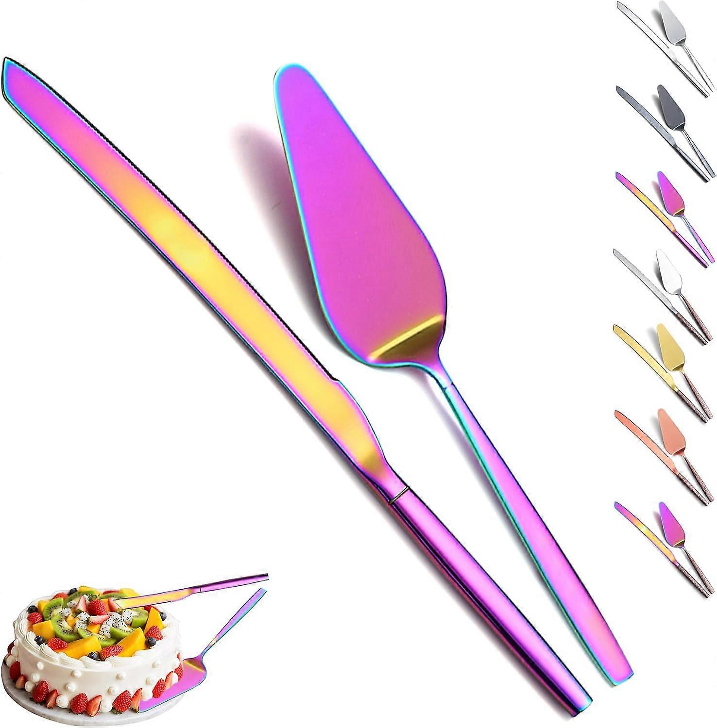 Rainbow Titanium Plating Cake Cutteand Server Set, Pai Server For Hverdag, Bryllup og Bursdager, Tåler Oppvaskmaskin