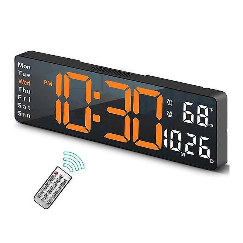 13Inch Large Display LED Digital Wall Clock Remote Control Table Alarm Clock Date Week Timer Automatic Dimmer Clock-B
