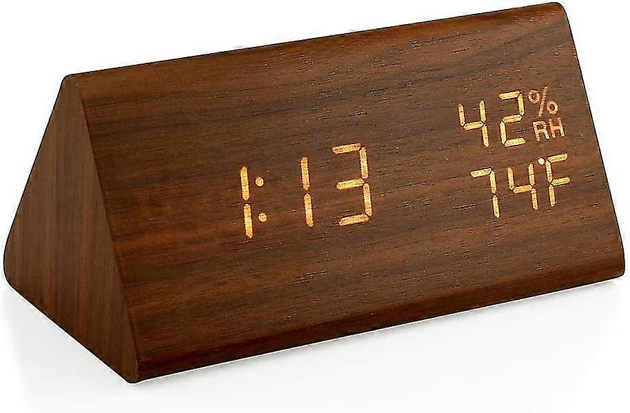 Wooden Alarm Clock, Wood Led Digital Desk Clock, Upgraded With Time Triangle electronic digital clock