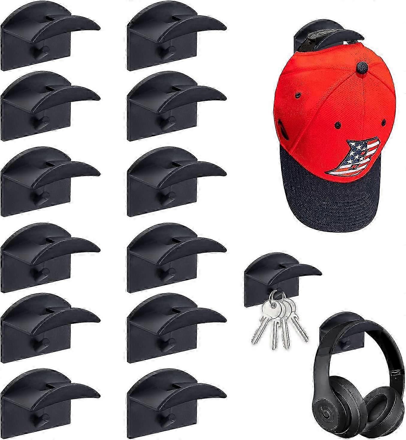 12 Pieces Adhesive Hat Hooks Without Drilling Hat Racks Organizer for Wall Mounted Baseball Caps